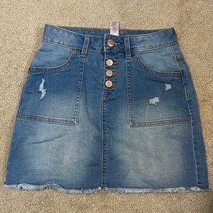 Girls Justice distress button fly Jean skirt